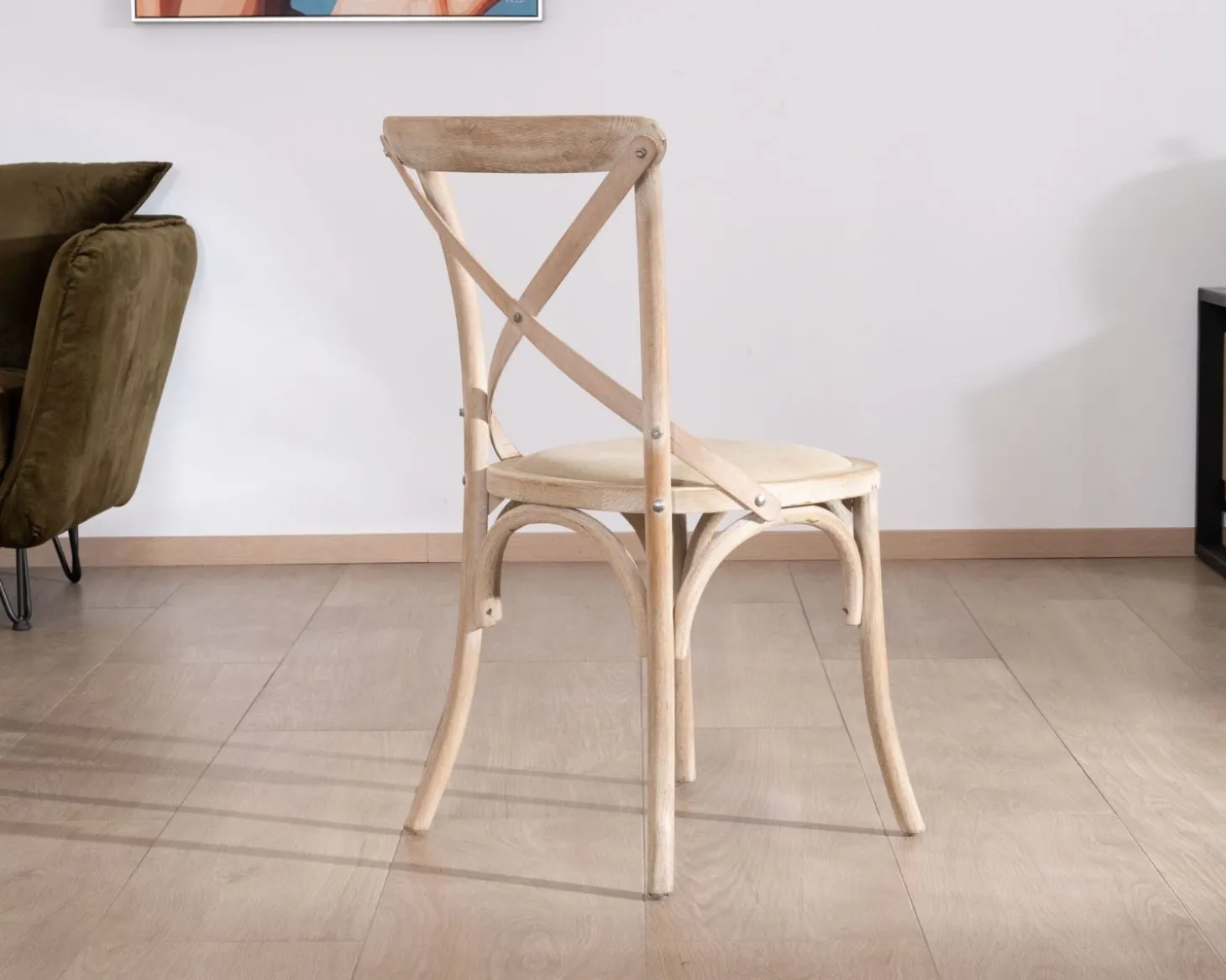 Chaise de repas esprit bistrot en chêne et assise tissu "Brosti"