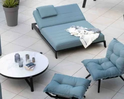 Chaise longue haut de gamme turquoise et noire avec repose-pieds modulaire "Lisca"