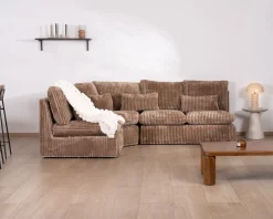 Elément d'angle pour canapé modulaire camel en velours larges côtes 