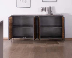 Enfilade industrielle métal gris et bois de manguier 