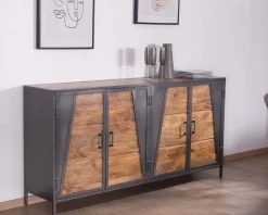 Enfilade industrielle métal gris et bois de manguier 