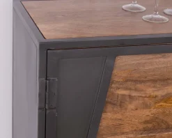 Enfilade industrielle métal gris et bois de manguier 