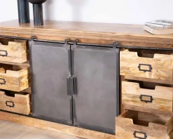 Enfilade style factory en bois massif et métal 