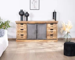 Enfilade style factory en bois massif et métal 