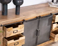 Enfilade style factory en bois massif et métal 
