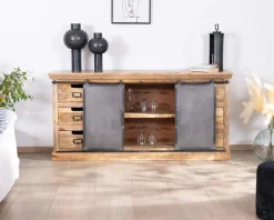 Enfilade style factory en bois massif et métal 