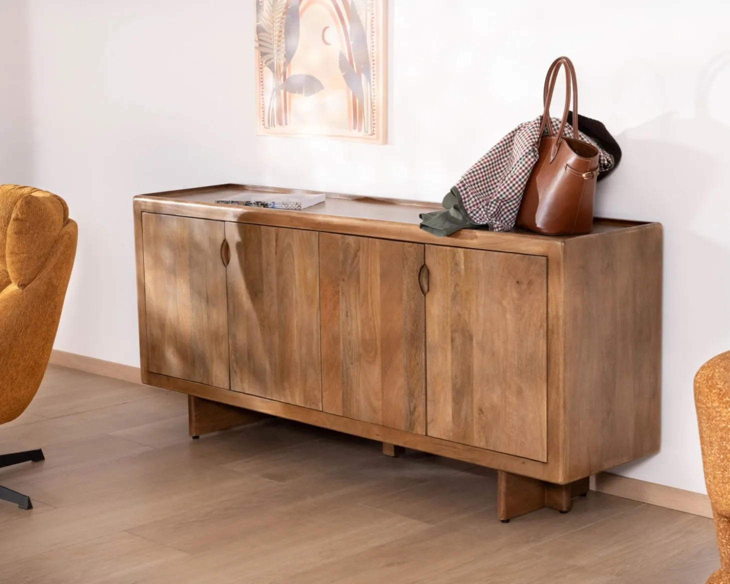 Enfilade vintage 4 portes en manguier naturel "Odely" 180 cm style rétro chic
