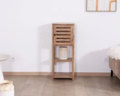 Etagère de rangement en acacia avec un compartiment en persienne 