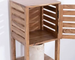 Etagère de rangement en acacia avec un compartiment en persienne 