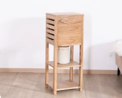 Etagère de rangement en acacia avec un compartiment en persienne 