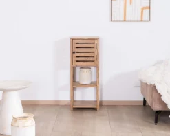 Etagère de rangement en acacia avec un compartiment en persienne 