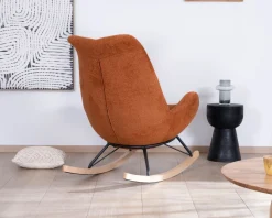 Fauteuil à bascule contemporain en tissu bouclette terracotta