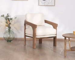 Fauteuil d'appoint design scandinave en tissu bouclette écru 
