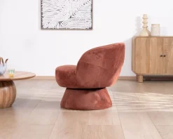 Fauteuil d'appoint pivotant en tissu chenillé terracotta