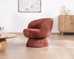 Fauteuil d'appoint pivotant en tissu chenillé terracotta