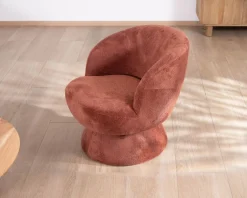 Fauteuil d'appoint pivotant en tissu chenillé terracotta