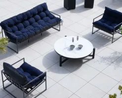 Fauteuil de jardin chic et confortable bleu foncé et aluminium gris 