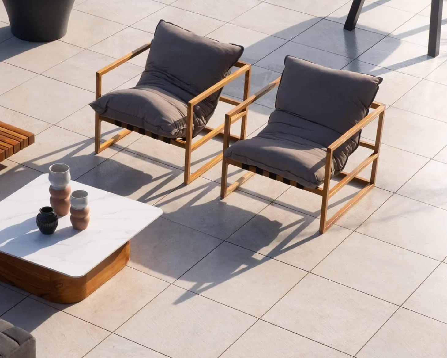 Fauteuil de jardin relax teck et tissu Sunbrella Taupe "Maluku Island"