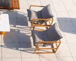 Fauteuil de jardin relax teck et tissu Sunbrella Taupe