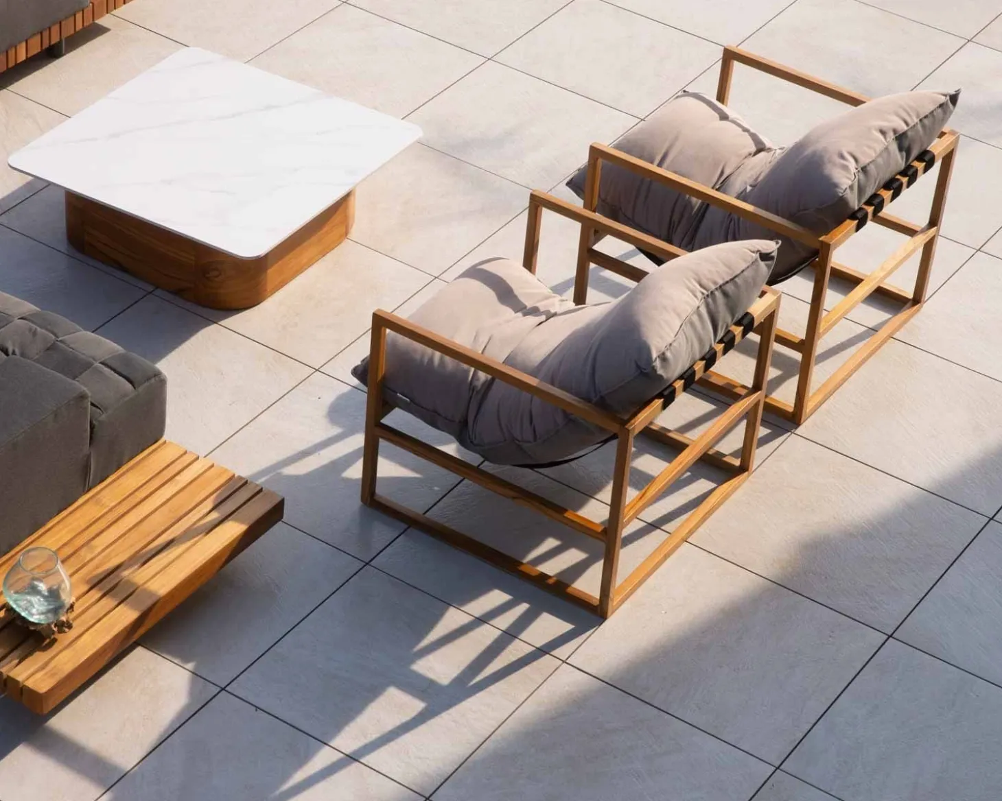 Fauteuil de jardin relax teck et tissu Sunbrella Taupe "Maluku Island"