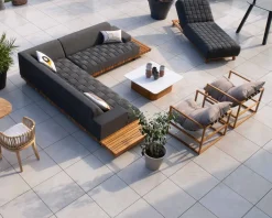 Fauteuil de jardin relax teck et tissu Sunbrella Taupe