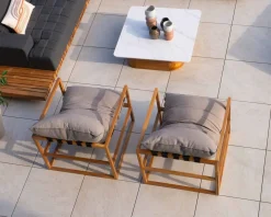 Fauteuil de jardin relax teck et tissu Sunbrella Taupe