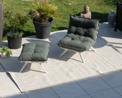 Fauteuil de jardin ultra confort en tissu vert kaki avec repose pieds modulaire