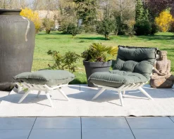 Fauteuil de jardin ultra confort en tissu vert kaki avec repose pieds modulaire