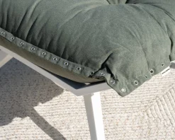 Fauteuil de jardin ultra confort en tissu vert kaki avec repose pieds modulaire