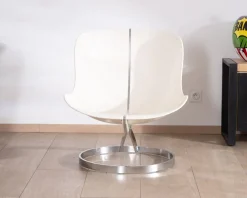 Fauteuil design pop coque en plexiglass et tissu bouclette vert kaki 