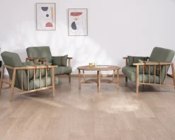 Fauteuil esprit ethnique en tissu gaufré kaki 