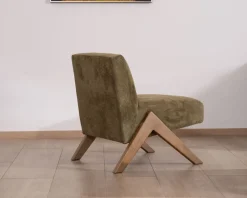 Fauteuil esprit vintage en tissu vert kaki clair 
