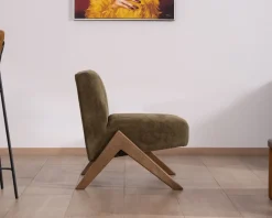 Fauteuil esprit vintage en tissu vert kaki clair 