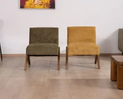 Fauteuil esprit vintage en tissu vert kaki clair 