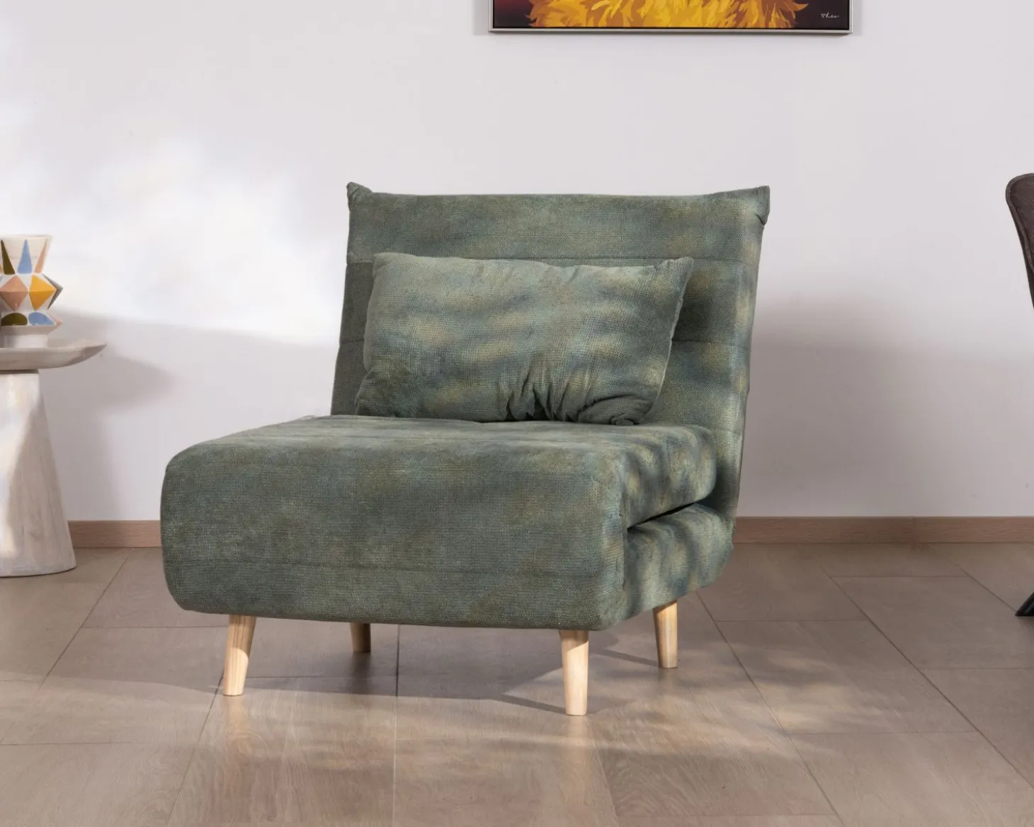 Fauteuil esprit vintage en tissu vert kaki "Folda" modulable 2 en 1