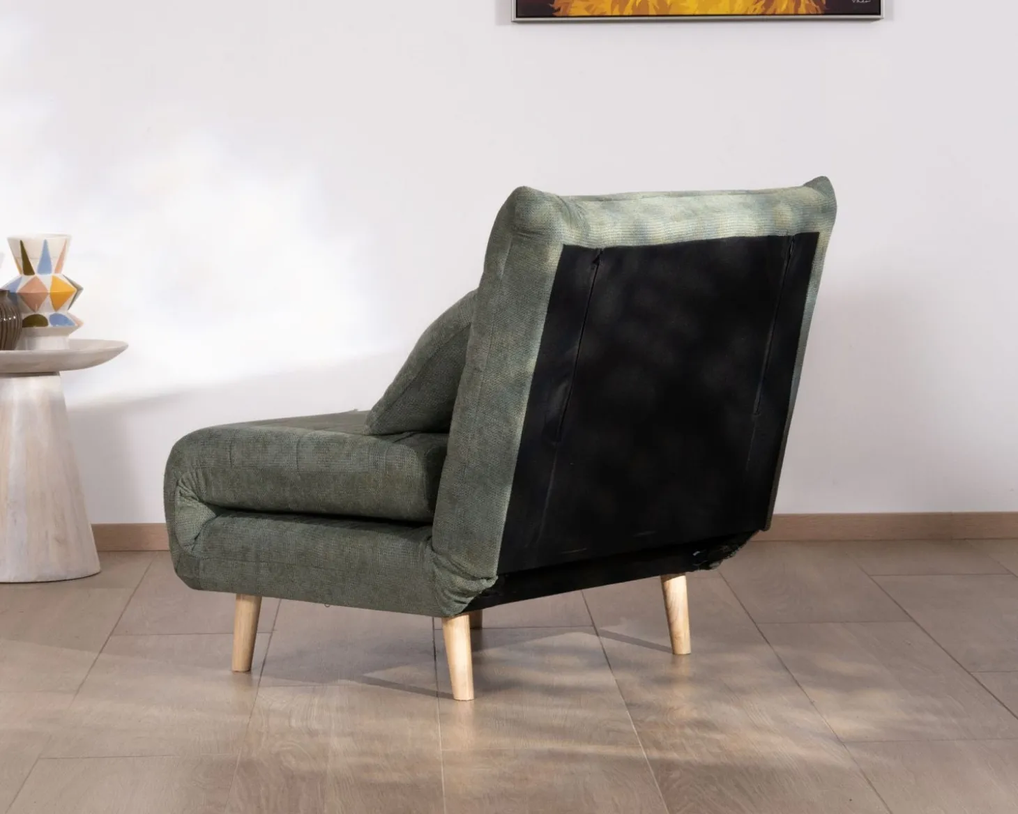 Fauteuil esprit vintage en tissu vert kaki "Folda" modulable 2 en 1