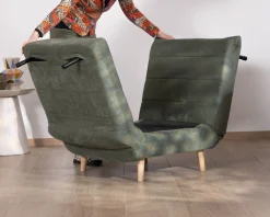 Fauteuil esprit vintage en tissu vert kaki 
