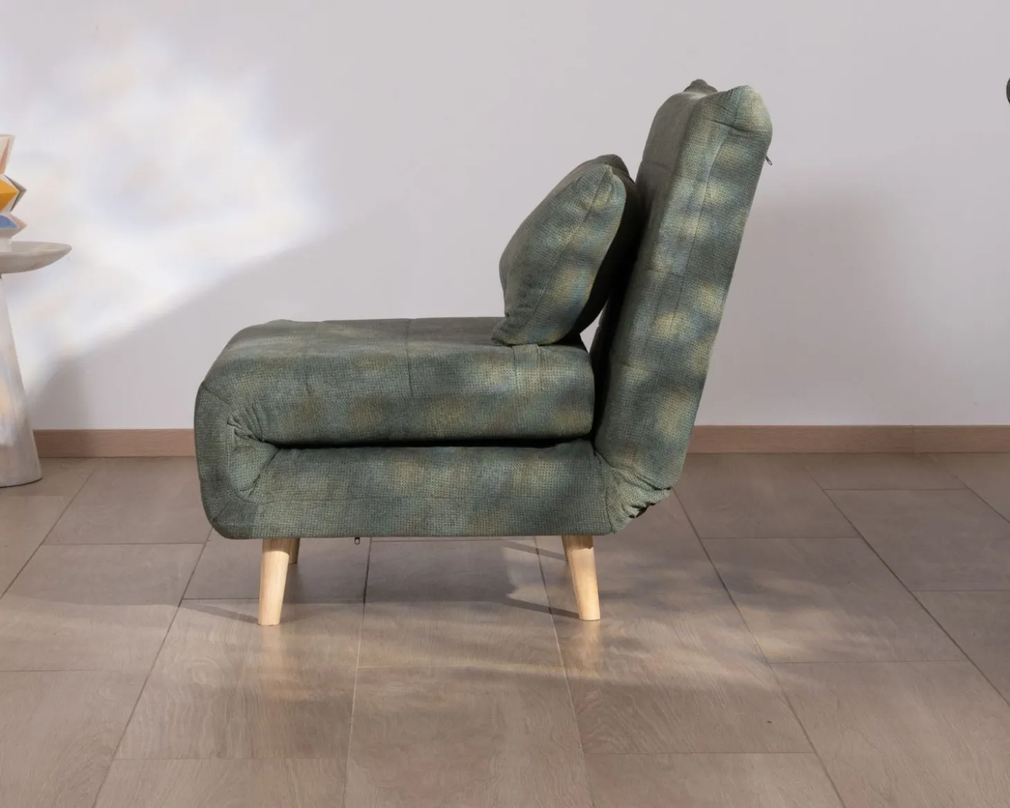 Fauteuil esprit vintage en tissu vert kaki "Folda" modulable 2 en 1
