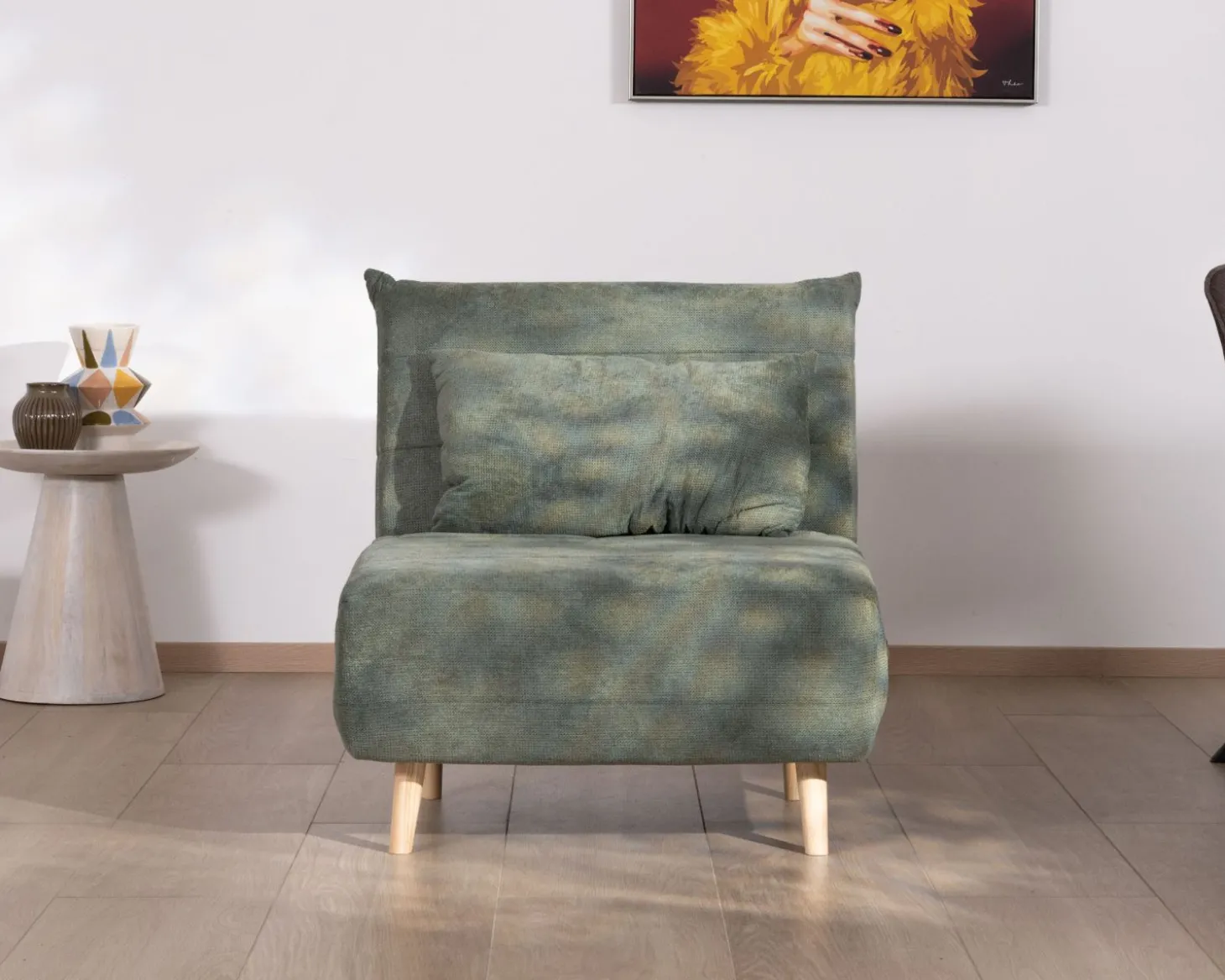 Fauteuil esprit vintage en tissu vert kaki "Folda" modulable 2 en 1
