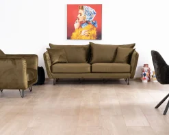 Fauteuil kaki tissu ultra doux design vintage