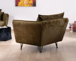 Fauteuil kaki tissu ultra doux design vintage