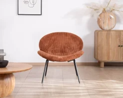Fauteuil lounge design en velours côtelé rouille 