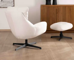 Fauteuil pivotant avec repose-pieds modulaire en tissu bouclette écru 