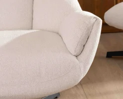 Fauteuil pivotant avec repose-pieds modulaire en tissu bouclette écru 
