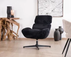 Fauteuil relax tournant 360° en velours côtelé noir 