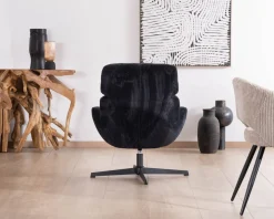 Fauteuil relax tournant 360° en velours côtelé noir 