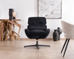 Fauteuil relax tournant 360° en velours côtelé noir 