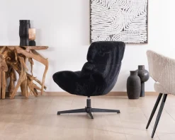 Fauteuil relax tournant 360° en velours côtelé noir 
