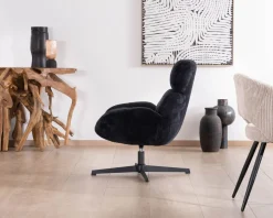 Fauteuil relax tournant 360° en velours côtelé noir 