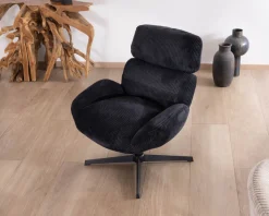 Fauteuil relax tournant 360° en velours côtelé noir 
